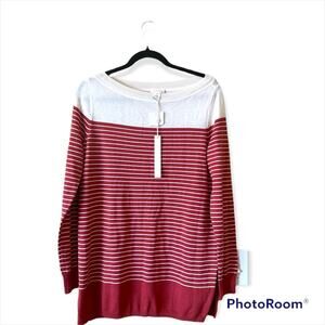 Caslon Colorblock Striped Sweater Size XS Cream Rust Boho Overszied Knit NWT